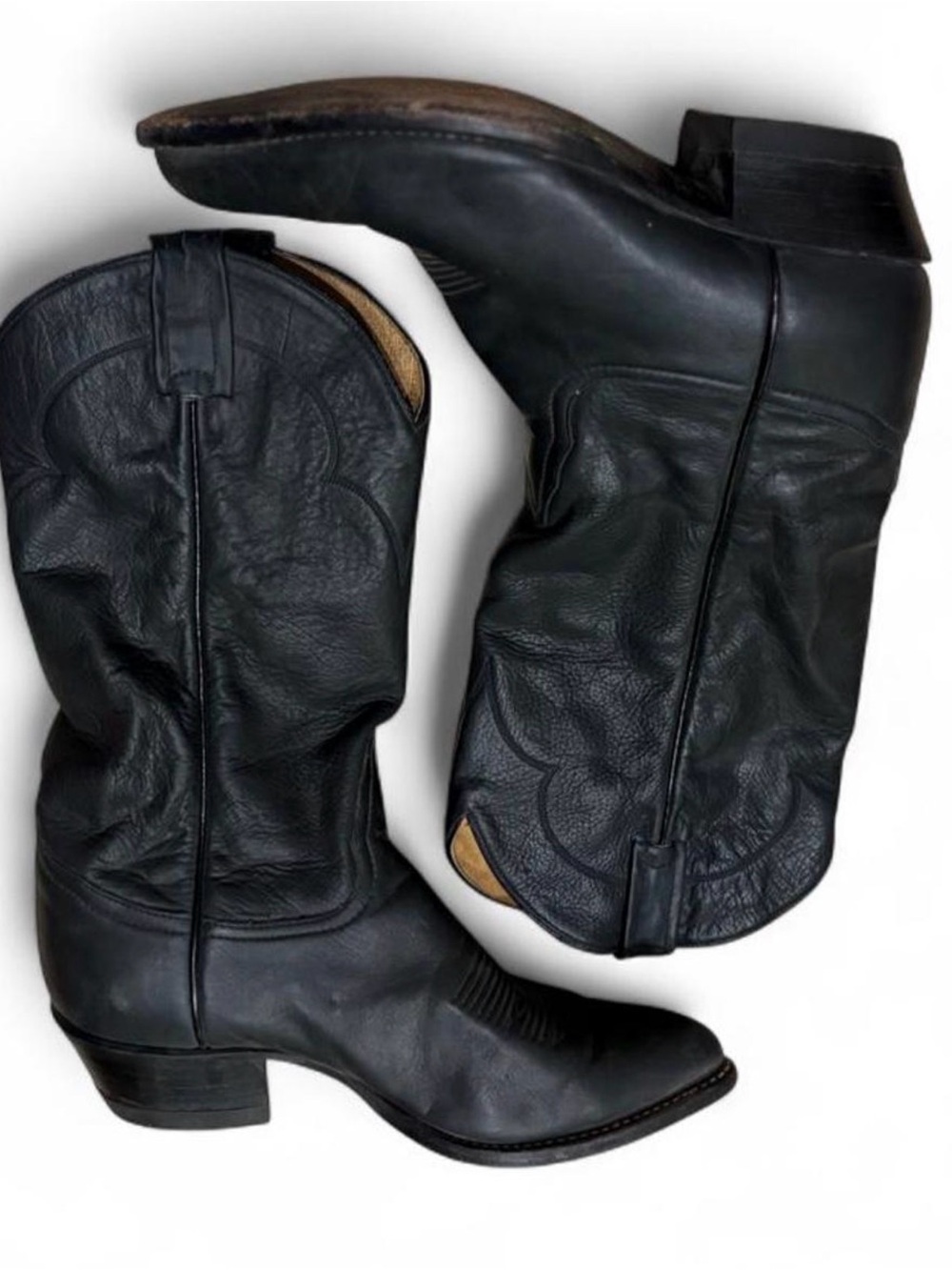 Tony Lama Classic Black Leather Cowboy Boots - Women's